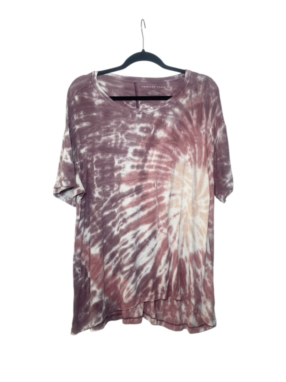 American Eagle Mauve Tie-Dye Short Sleeve Boho Hippie Hi Low Tee Size Large - Picture 2 of 13